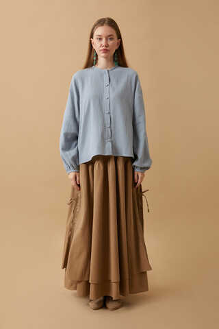 Stand Collar Muslin Shirt Baby Blue - 2