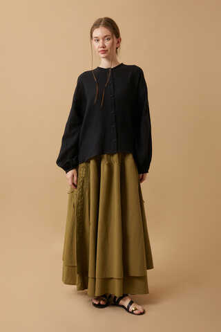 Stand Collar Muslin Shirt Black - 2