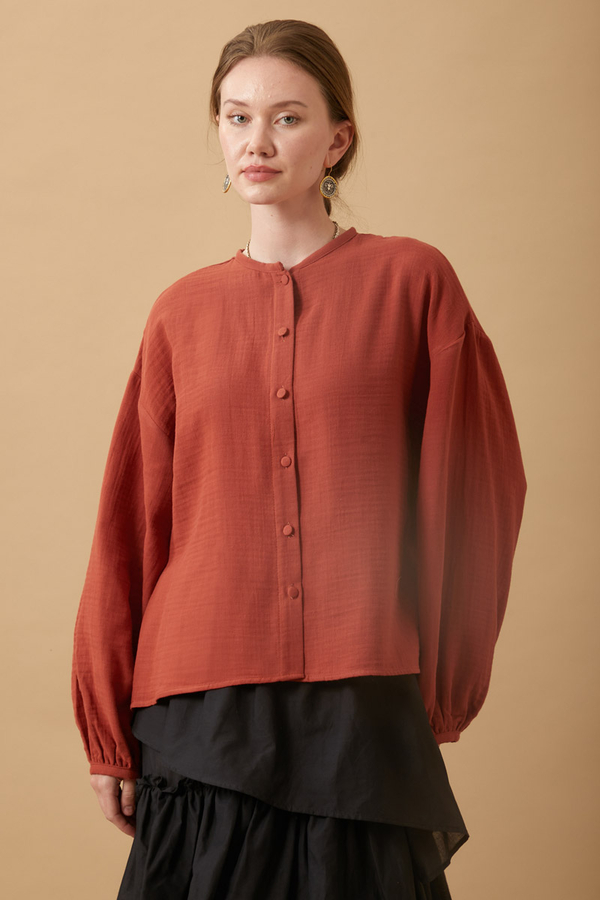 Stand Collar Muslin Shirt Brick - 2