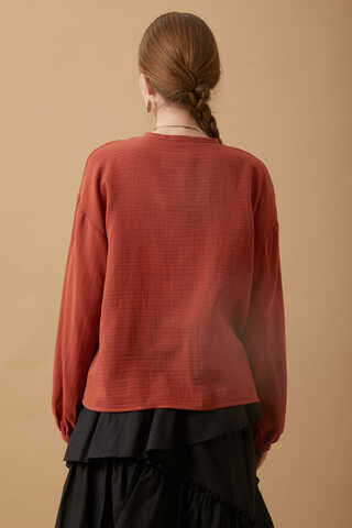 Stand Collar Muslin Shirt Brick - 9