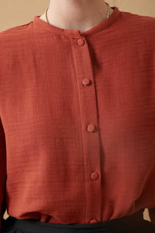Stand Collar Muslin Shirt Brick - 5
