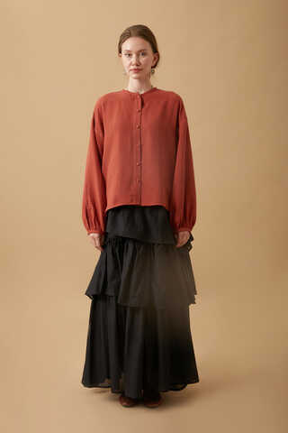 Stand Collar Muslin Shirt Brick - 7