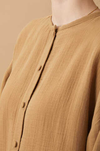 Stand Collar Muslin Shirt Camel - 4