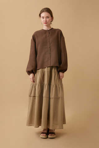 Stand Collar Muslin Shirt Dark Brown - 2