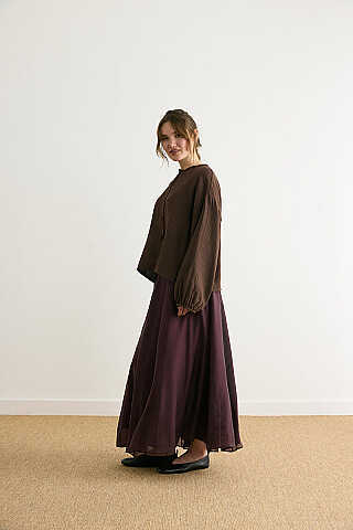 Stand Collar Muslin Shirt Dark Brown - 7