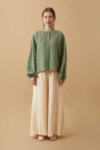 Stand Collar Muslin Shirt Dark Mint - 2