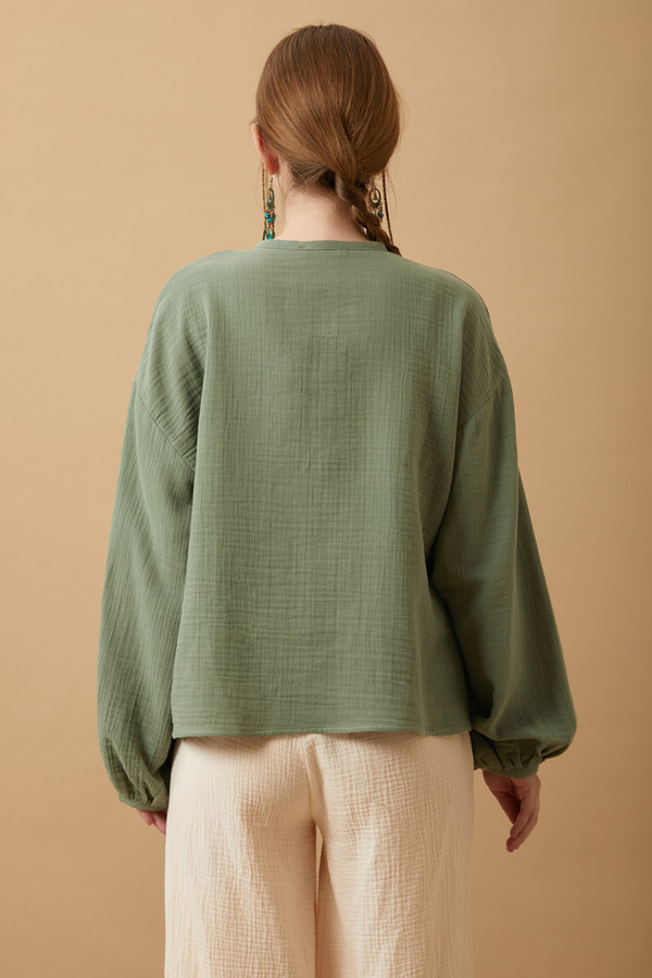 Stand Collar Muslin Shirt Dark Mint - 6