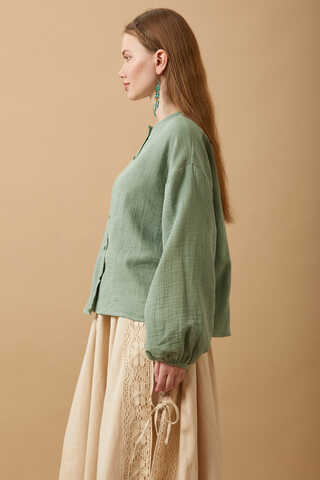 Stand Collar Muslin Shirt Mint - 4
