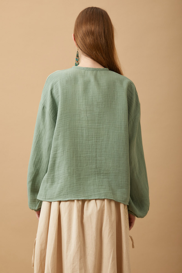 Stand Collar Muslin Shirt Mint - 7