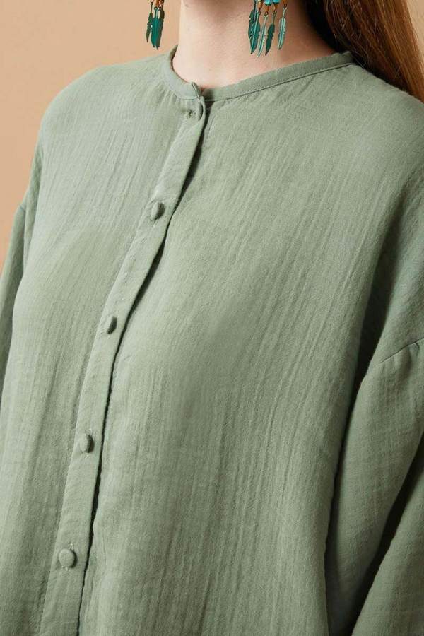 Stand Collar Muslin Shirt Mint - 8