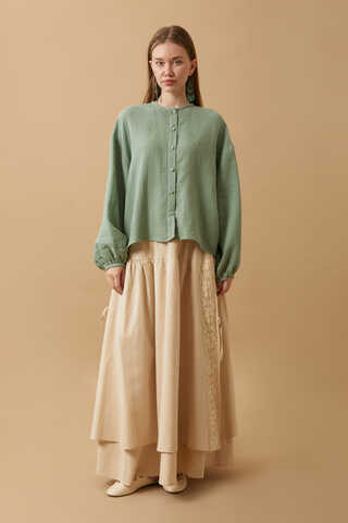 Stand Collar Muslin Shirt Mint - 1
