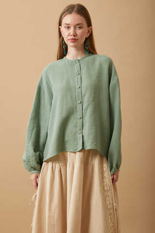 Stand Collar Muslin Shirt Mint - 2