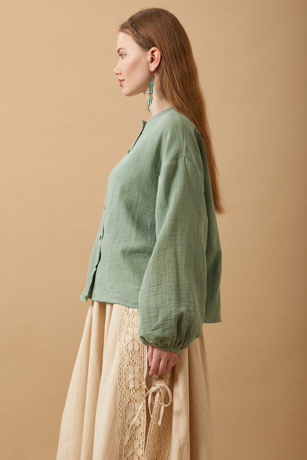 Stand Collar Muslin Shirt Mint - 4