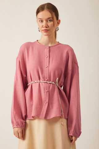 Stand Collar Muslin Shirt Pink - 9