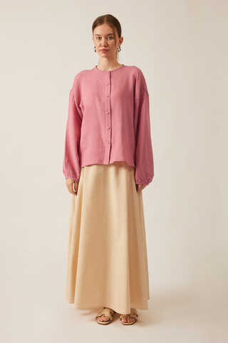 Stand Collar Muslin Shirt Pink - 2