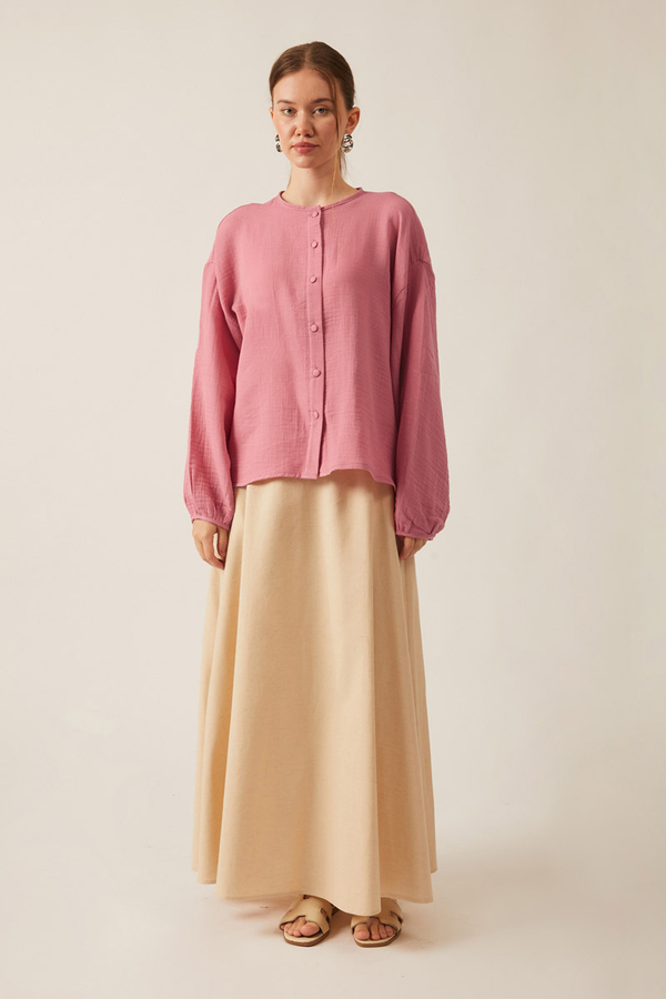 Stand Collar Muslin Shirt Pink - 2