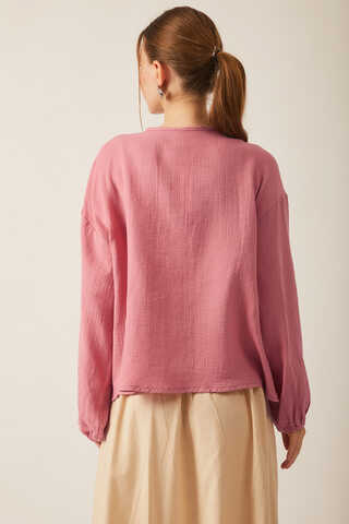 Stand Collar Muslin Shirt Pink - 12