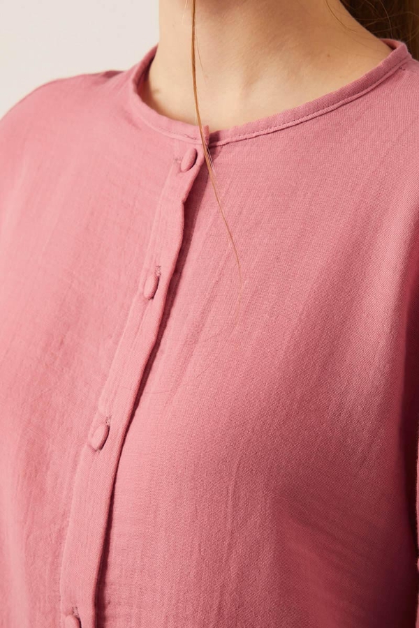 Stand Collar Muslin Shirt Pink - 8