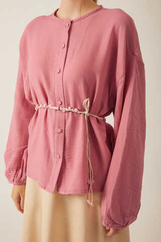 Stand Collar Muslin Shirt Pink - 10