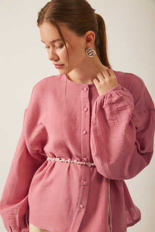 Stand Collar Muslin Shirt Pink - 11