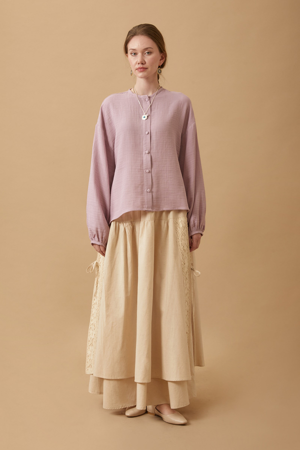 Stand Collar Muslin Shirt Powder - 2