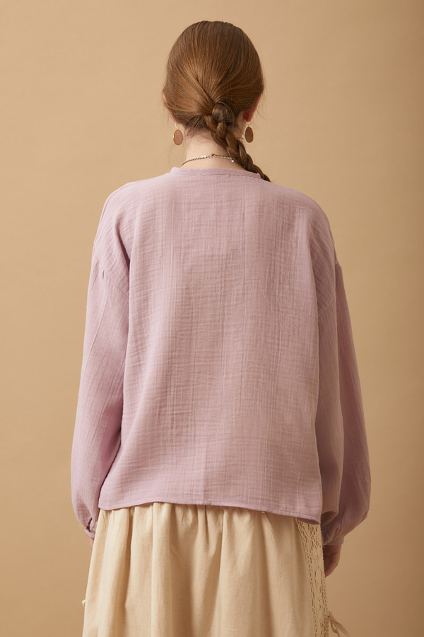 Stand Collar Muslin Shirt Powder - 8