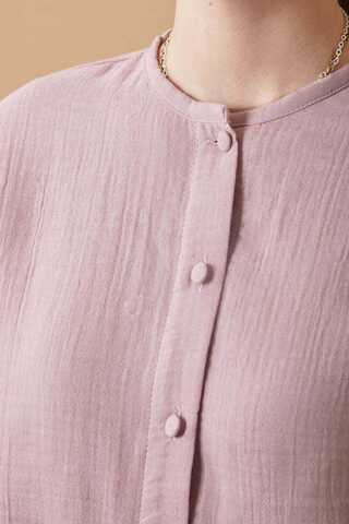 Stand Collar Muslin Shirt Powder - 3