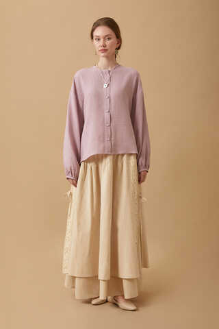 Stand Collar Muslin Shirt Powder - 2