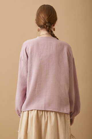 Stand Collar Muslin Shirt Powder - 8