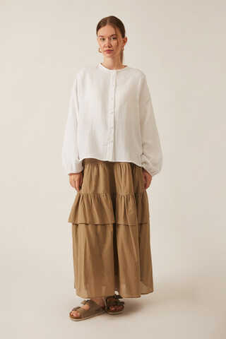 Stand Collar Muslin Shirt White - 3