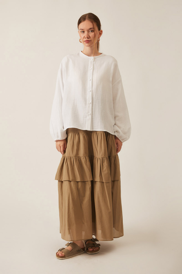 Stand Collar Muslin Shirt White - 3