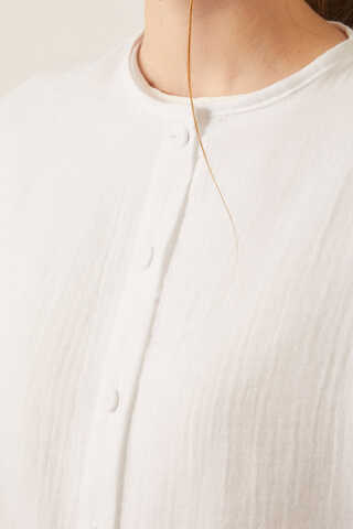 Stand Collar Muslin Shirt White - 8