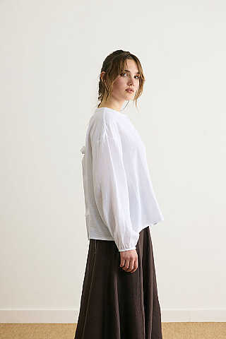 Stand Collar Muslin Shirt White - 2