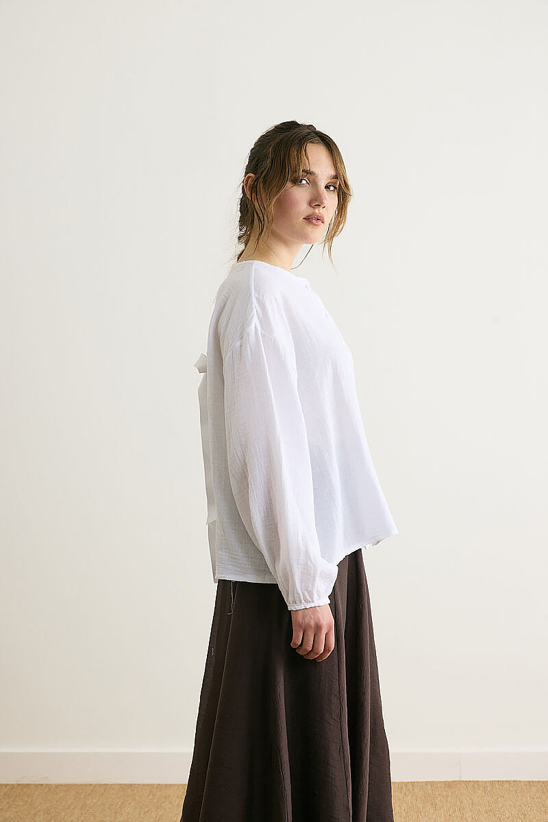 Stand Collar Muslin Shirt White (1)