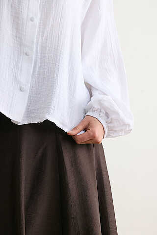 Stand Collar Muslin Shirt White - 3
