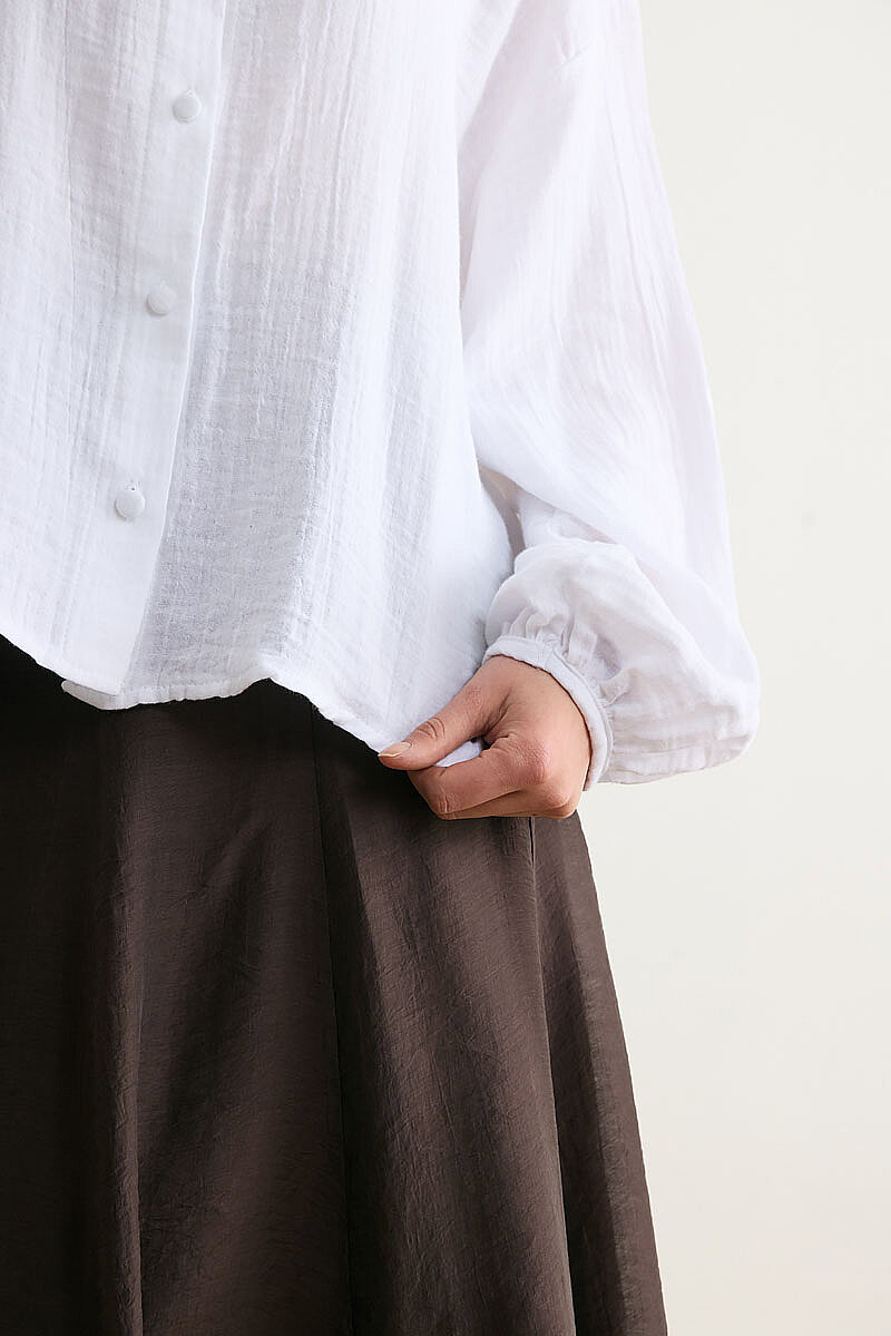 Stand Collar Muslin Shirt White - 3