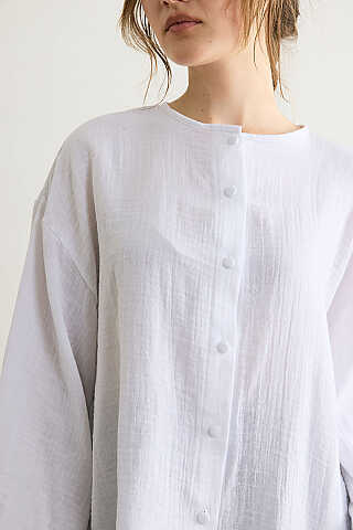Stand Collar Muslin Shirt White - 5