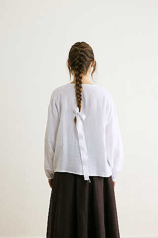 Stand Collar Muslin Shirt White - 9