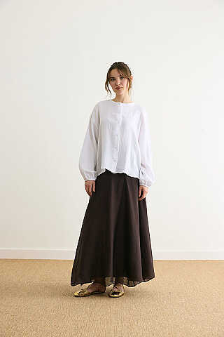 Stand Collar Muslin Shirt White - 6