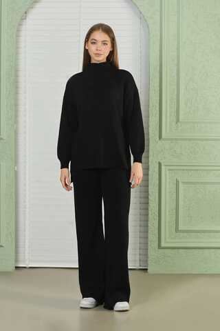 Straight Collar Knitwear Suit Black - 1