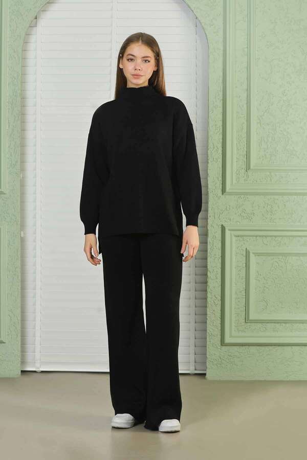 Straight Collar Knitwear Suit Black - 1
