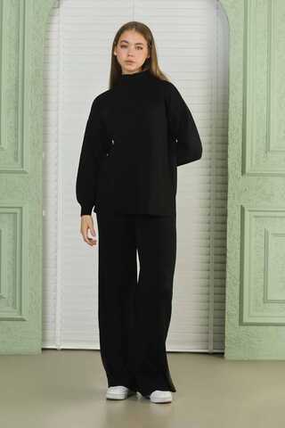 Straight Collar Knitwear Suit Black - 2