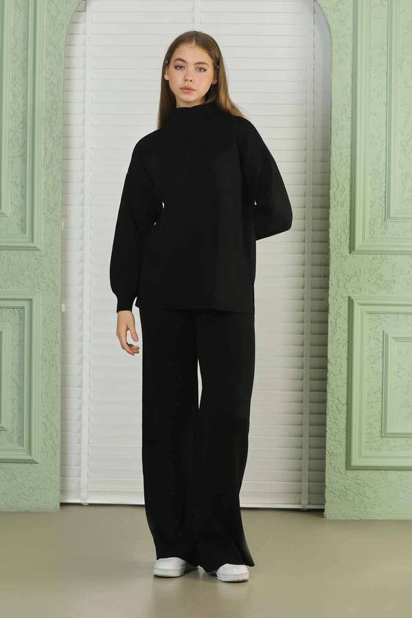 Straight Collar Knitwear Suit Black - 2