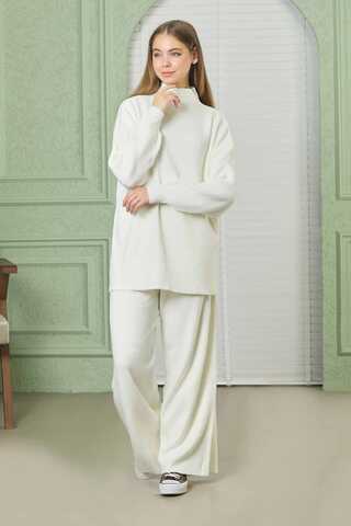 Straight Collar Knitwear Suit Ecru - 1