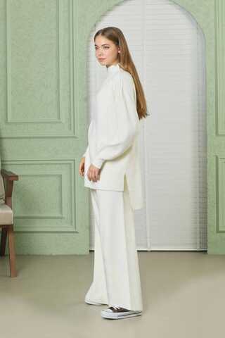 Straight Collar Knitwear Suit Ecru - 2