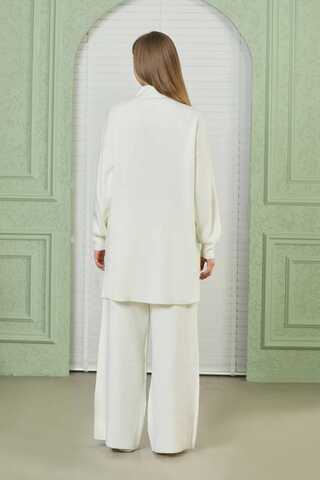 Straight Collar Knitwear Suit Ecru - 4