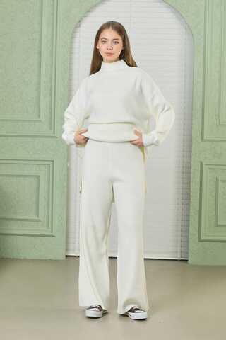 Straight Collar Knitwear Suit Ecru - 3