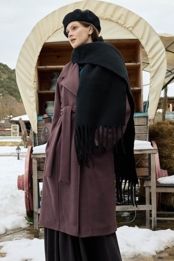 Stitch Detail Classic Coat Dark Burgundy - 7