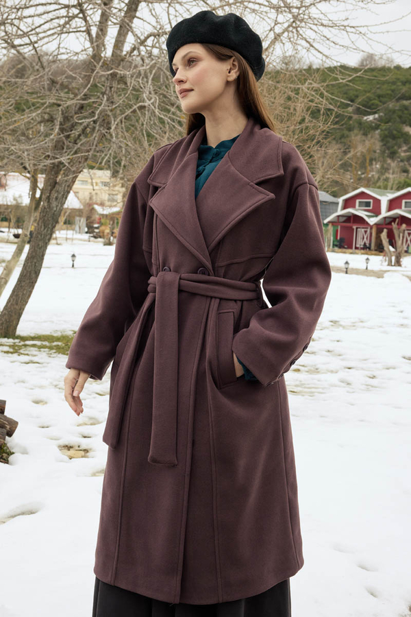 Stitch Detail Classic Coat Dark Burgundy - 2