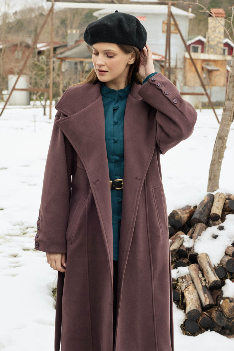 Stitch Detail Classic Coat Dark Burgundy